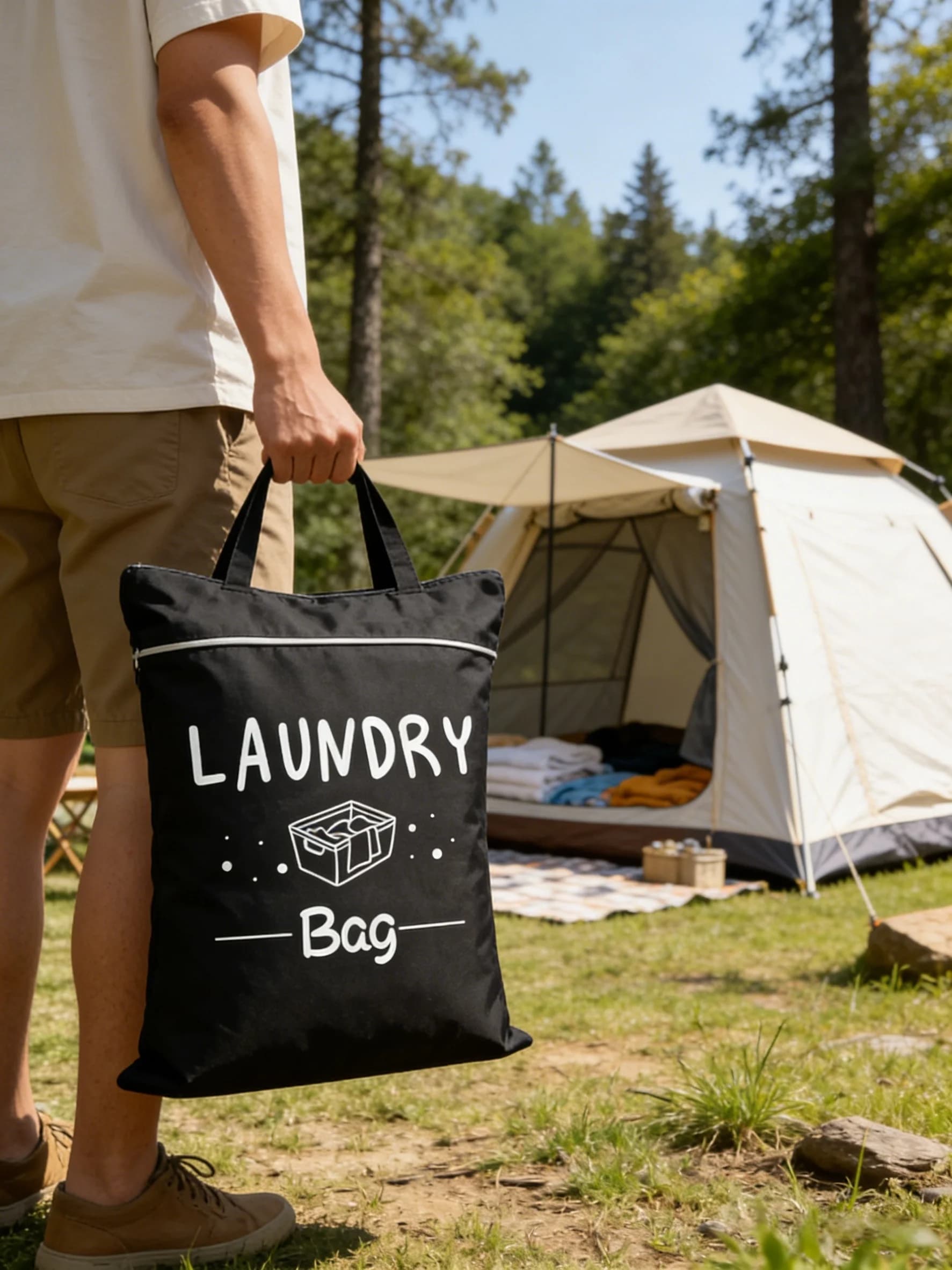 Large capacity 48*58 cm travel linen bag, portable and stain resistant, with adjustable handle and zipper, washable. .
