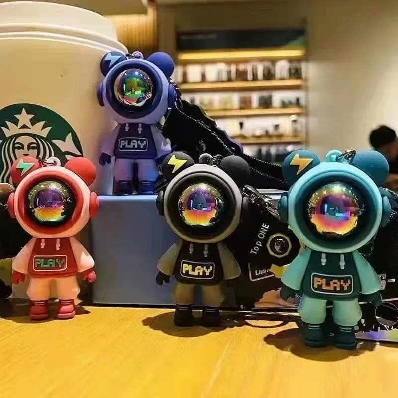 cool simpatico portachiavi orso fulmine cartone animato astronauta orso bambola portachiavi sul telefono ciondolo portachiavi per auto borsa portachiavi