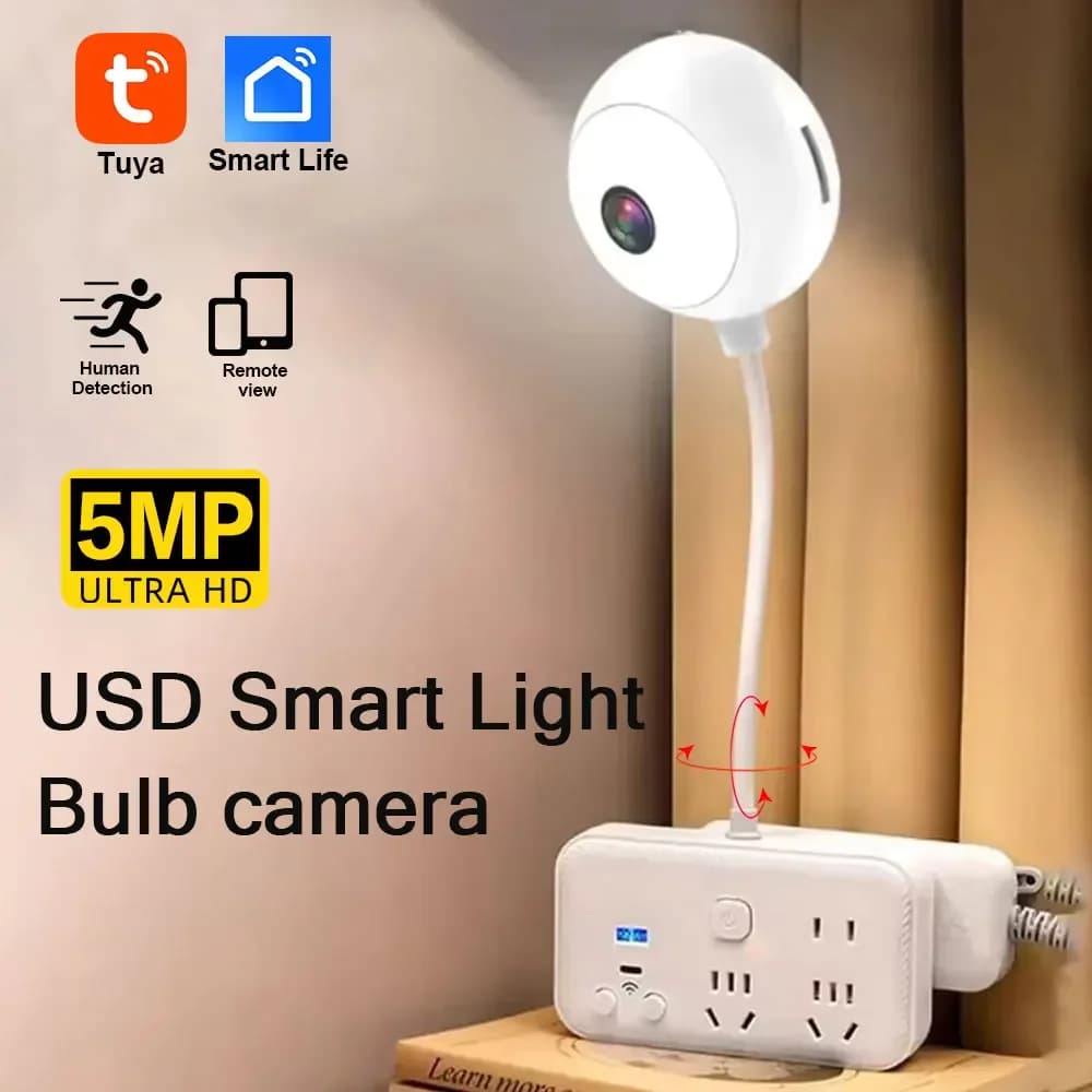 5MP Tuya Wifi Mini USB Lampadina Telecamera per interni domestici Visione notturna a colori Baby Monitor Telecamera Smart Life Telecamera IP di sicurezza wireless