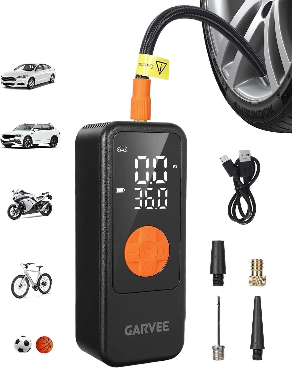 Garvee 150PSI Air Compressor Wireless Portable Tire Inflator, Digital Pressure Gauge Fast Inflation Auto Shut-Off Rechargeable Battery LED Light for Car Motorcycle Bike Balls Black