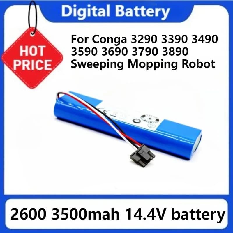 For Conga 3290 3390 3490 3590 3690 3790 3890 Spool Robot Vacuum Cleaner Lithium Ion Rechargeable Battery 14.4v 2600mAh