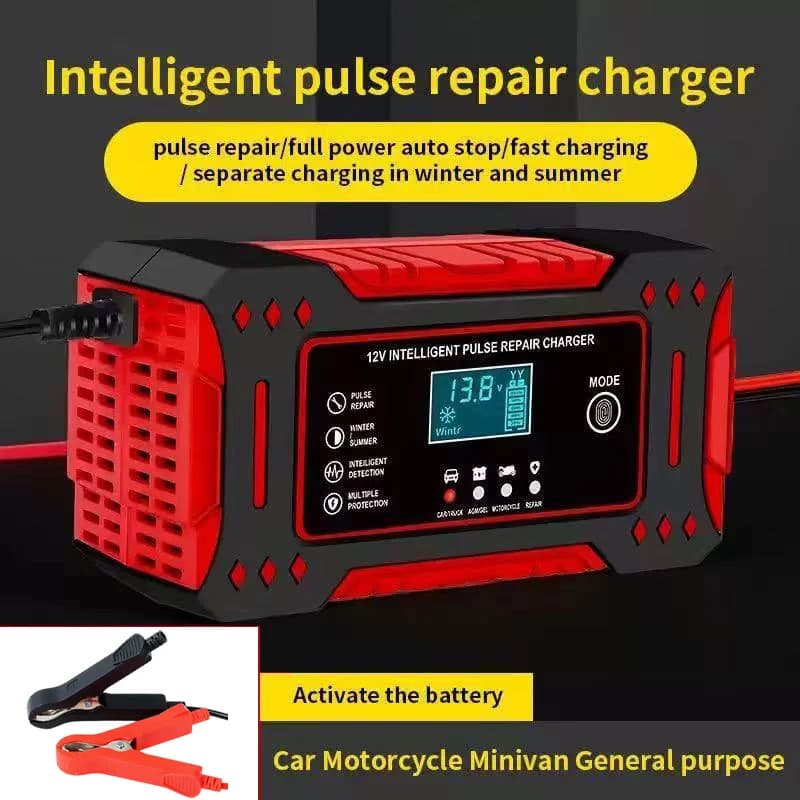 Caricabatterie e Mantenitore Intelligente Portatile 6A 12V per Auto con Riparazione a Impulsi, Display LCD, Avviatore di Emergenza, Uso Domestico, Ricarica Rapida Intelligente