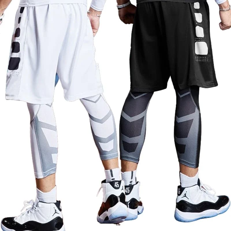 Pantaloni Sportivi da Uomo 3/4, Leggings da Palestra e Corsa, Pantaloni Elasticizzati a Compressione, Pantaloni da Calcio e Basket
