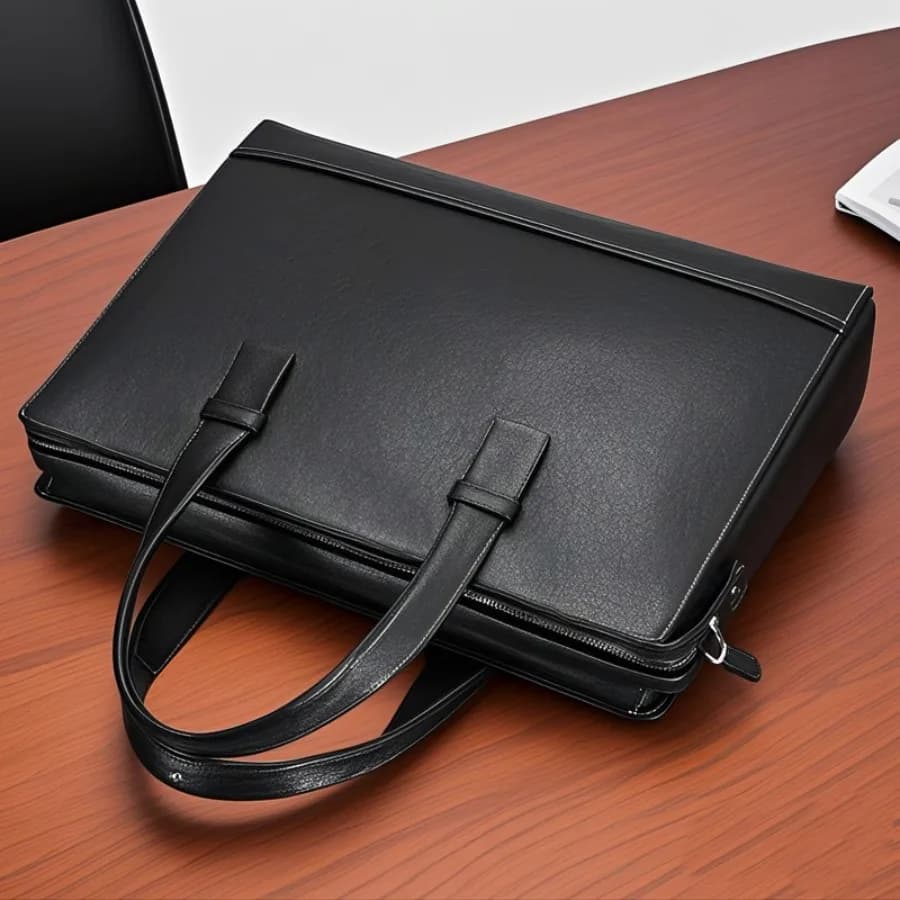 【Nuovo arrivo】Borsa tote sottile in pelle nera per laptop, valigetta da lavoro da uomo con tracolla staccabile per lavoro e viaggi