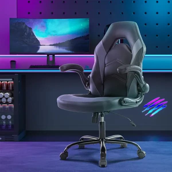 Sedia da Ufficio Ergonomica per Computer e Gaming, Regolabile in Pelle PU, con Braccioli Ribaltabili, Ideale come Arredo Natalizio