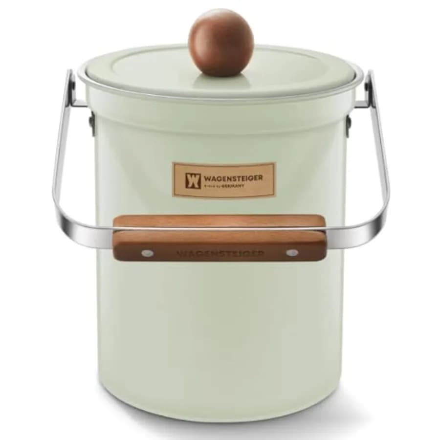 Contenitore per Compost da Cucina 101oz/3L con Coperchio Ermetico in Acciaio Inox SUS304, Bidone per Rifiuti Alimentari Inodore con Manico in Legno S