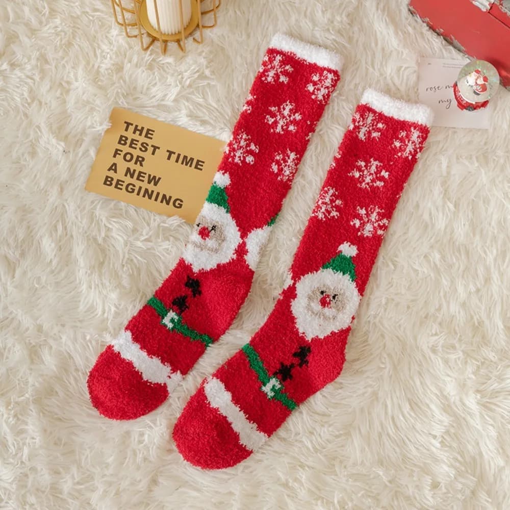 Winter Warm Cartoon Christmas Socks Soft Fluffy Socks Thicken Floor Socks Elk Santa Claus Coral Fleece Socks For Women