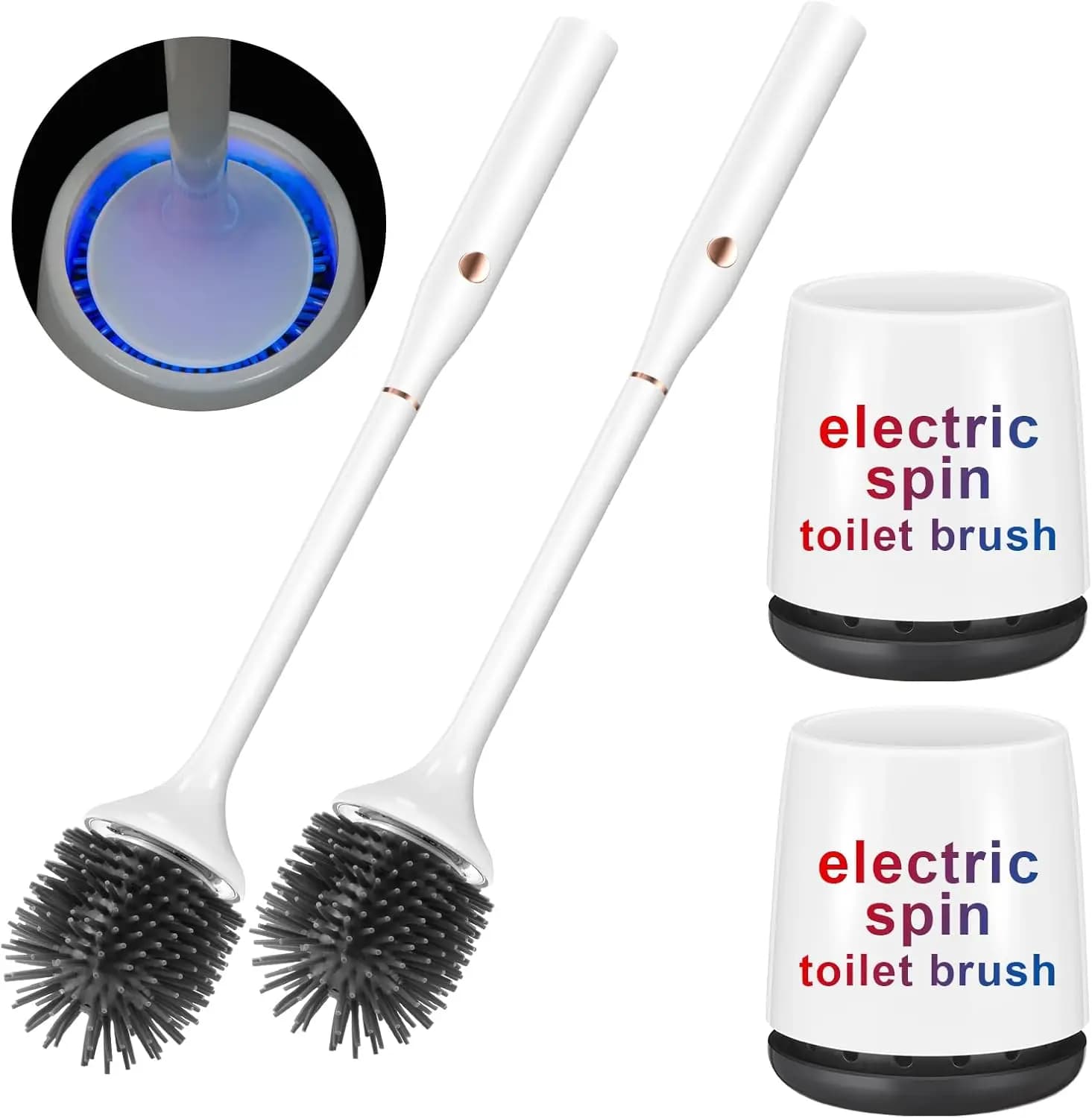 Set scopino elettrico ricaricabile con testa in silicone, supporto da parete o supporto da pavimento, nessuna perforazione necessaria