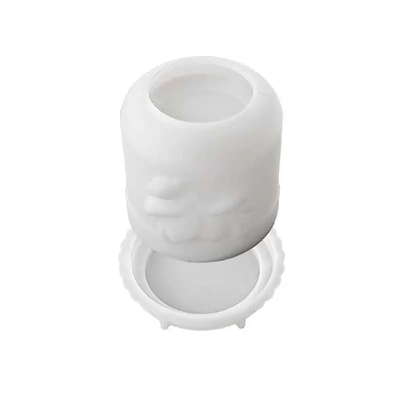 ABUG-DIY Plaster Epoxy Resin 3D Relief Rose Candle Jar Silicone Mold Set Magnolia Lily Flower Storage Box Molds