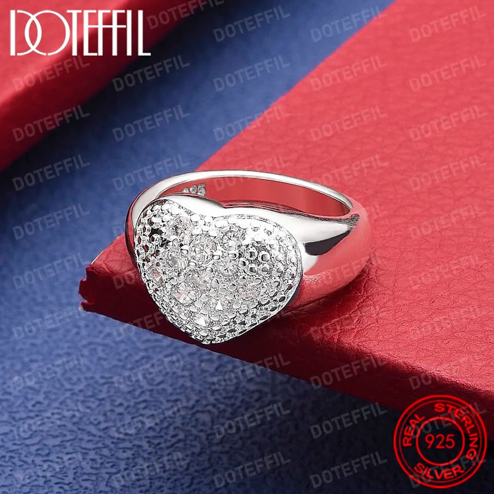 Anello in cristallo AAA con cuore in argento sterling 925 per gioielli da donna, uomo, matrimonio, festa di fidanzamento, moda