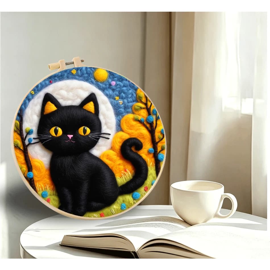 GATYZTORY Cat Animal Wool Felting Painting Frame DIY Wool Embroidery Kit Funny Wool Needle Felt Picture Kit Craft Painting Gift