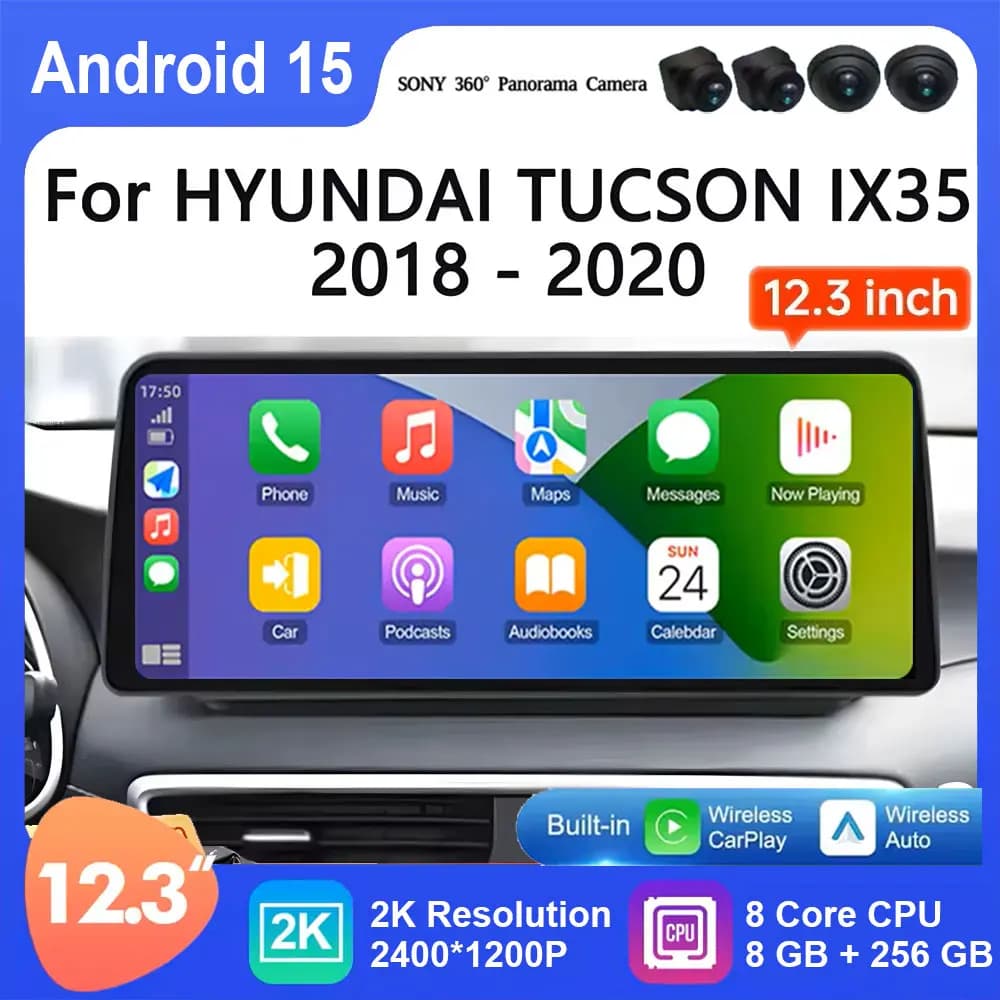 12.3 pollici Per Hyundai TUCSON IX35 2018 2019 2020 Android 15 Auto Multimedia Radio Video Lettore Audio Stereo di Navigazione Carplay