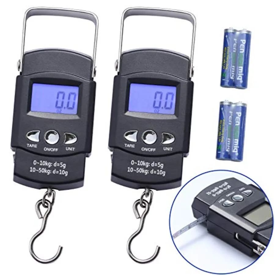 2 Pack Fish Scales, Portable Luggage Weight Scale with Backlit LCD Display 110lb/ 50kg Electronic Balance Fishing Postal Hangin