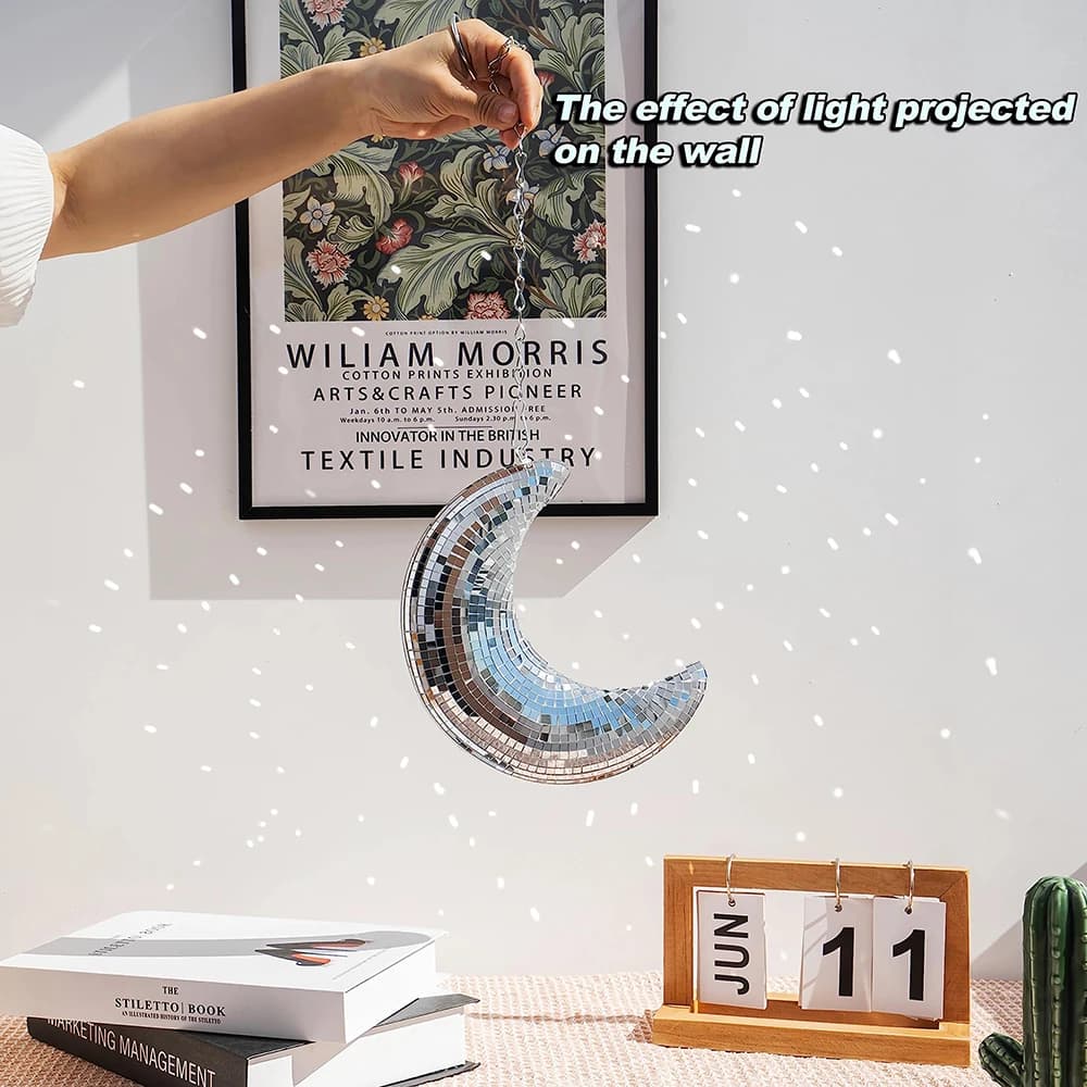 8 pollici appesa palla da discoteca luna specchio arredamento della stanza luna d'argento decorazione da parete appesa discoteca riflettente decorazione Ramadan