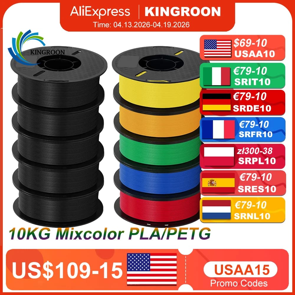 KINGROON 10KG PLA Filament PETG 3d Filament 1.75mm For 3D Printer Bundle Filament Mixed Colors FDM Printing Material Fast Ship