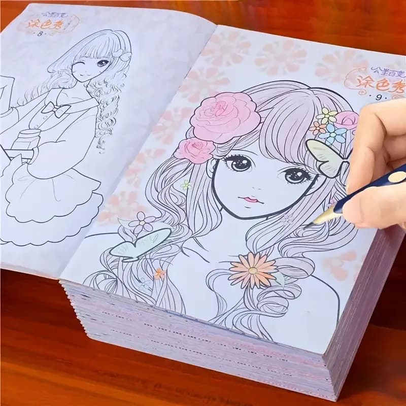 2Pcs Princess Beautiful Girl Coloring Book Cute Anime Manga Characters Drawing Book Premium Thick Paper Sketchbook Style Journal