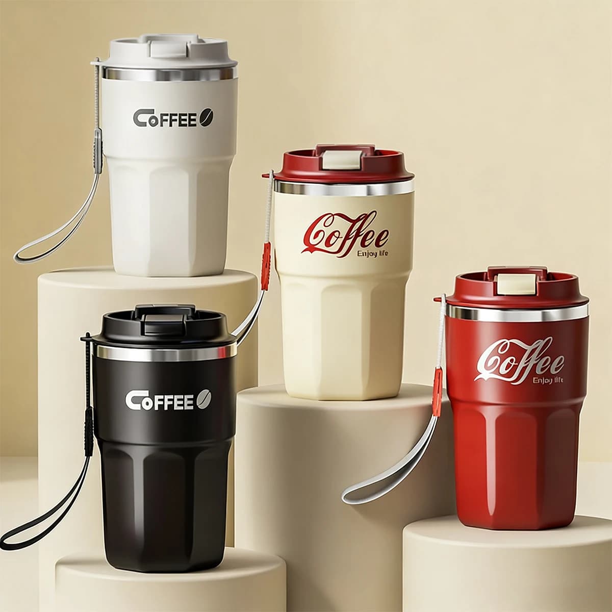 Bicchiere per bottiglia termica in acciaio inossidabile 304 da 400/480 ml Tazza da caffè portatile isolata a doppio strato Tazza di acqua calda e fredda con coperchio