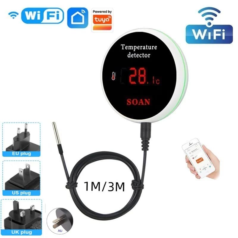 Tuya WiFi Sensore di Temperatura 1M/3M Sonda Schermo LCD Digitale Smart Life Termometro Per Frigorifero Termostato per Piscina di Acqua allarme Remoto