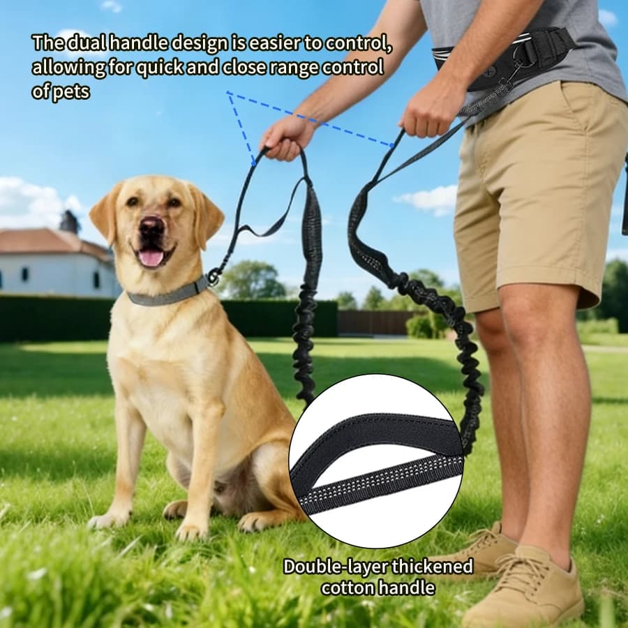 Guinzaglio per Cani Pieghevole Riflettente con Borsa da Cintura, Assorbimento degli Urti, Anti-Trazione, Regolabile, per Corsa e Passeggio a Mani Libere