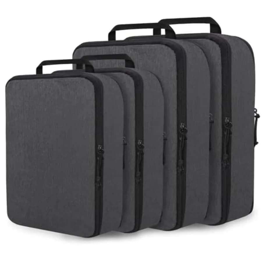 Set di 4 Cubi di Compressione Espandibili per Viaggi, Organizzatori per Bagagli, Neri, Leggeri in Poliestere ad Alta Perforazione