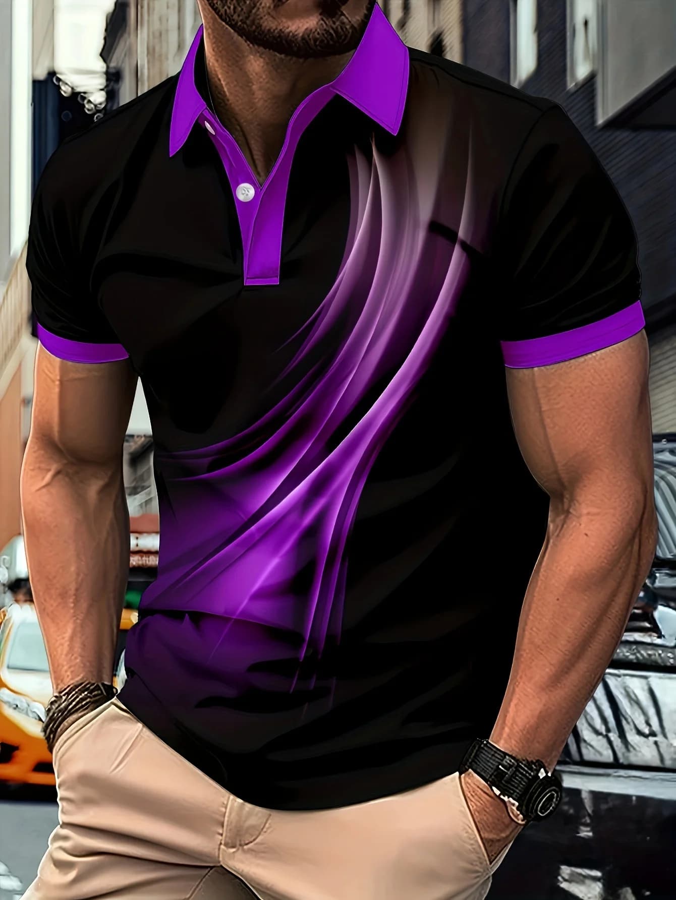 Polo da uomo casual e comoda a maniche corte con linea viola