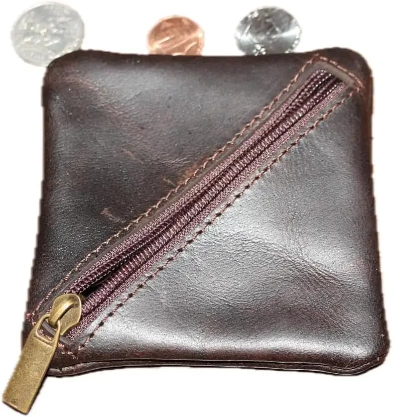 Genuine Leather Coin Pouch Zippered Change Holder Mini Wallet for Men Women Handmade Purse Organizer