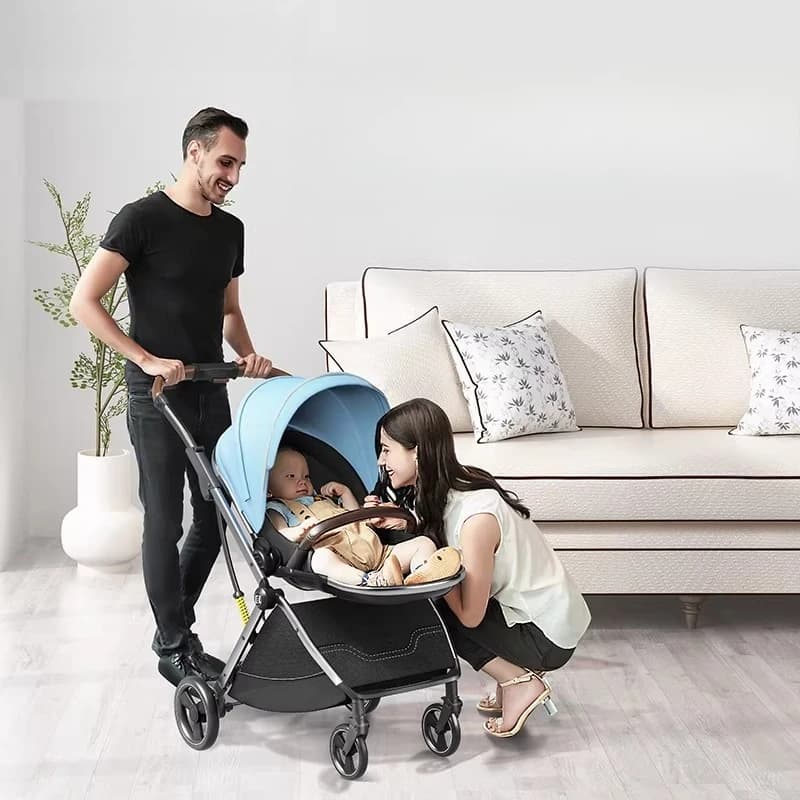 Passeggino a quattro ruote con seduta alta, reversibile, leggero e pieghevole, con culla di sicurezza - Passeggino tre in uno.