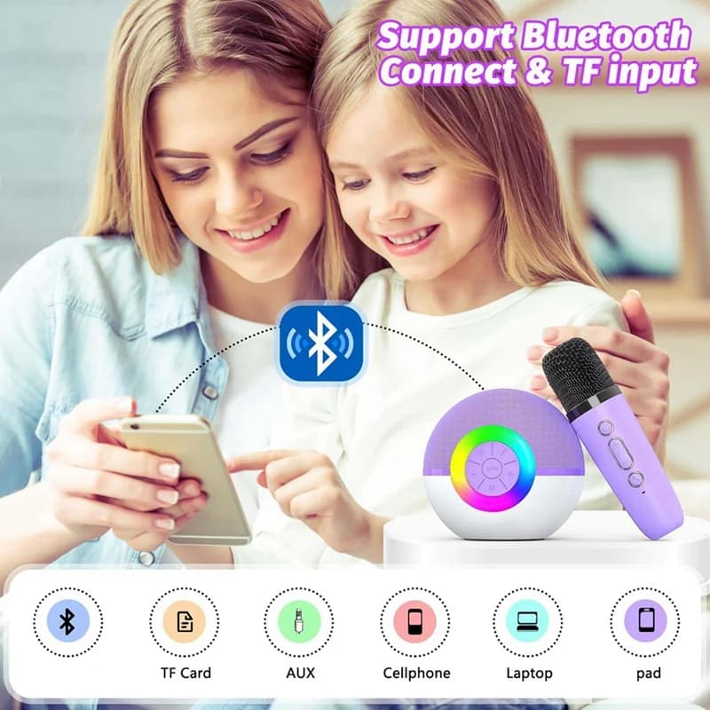 Mini altoparlante per karaoke, microfono portatile Bluetooth, giocattoli per cantare con luce LED, regalo di compleanno di Natale per bambini, D-A12I