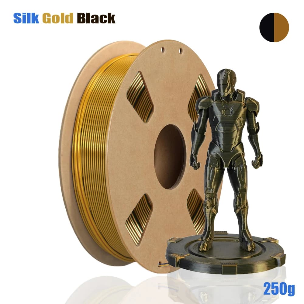 Filamento PLA Seta 1.75mm, Nero Oro Bicolore, Coestrusione 2-in-1, Precisione ±0.03mm, Bobina da 200g/250g/500g/1000g