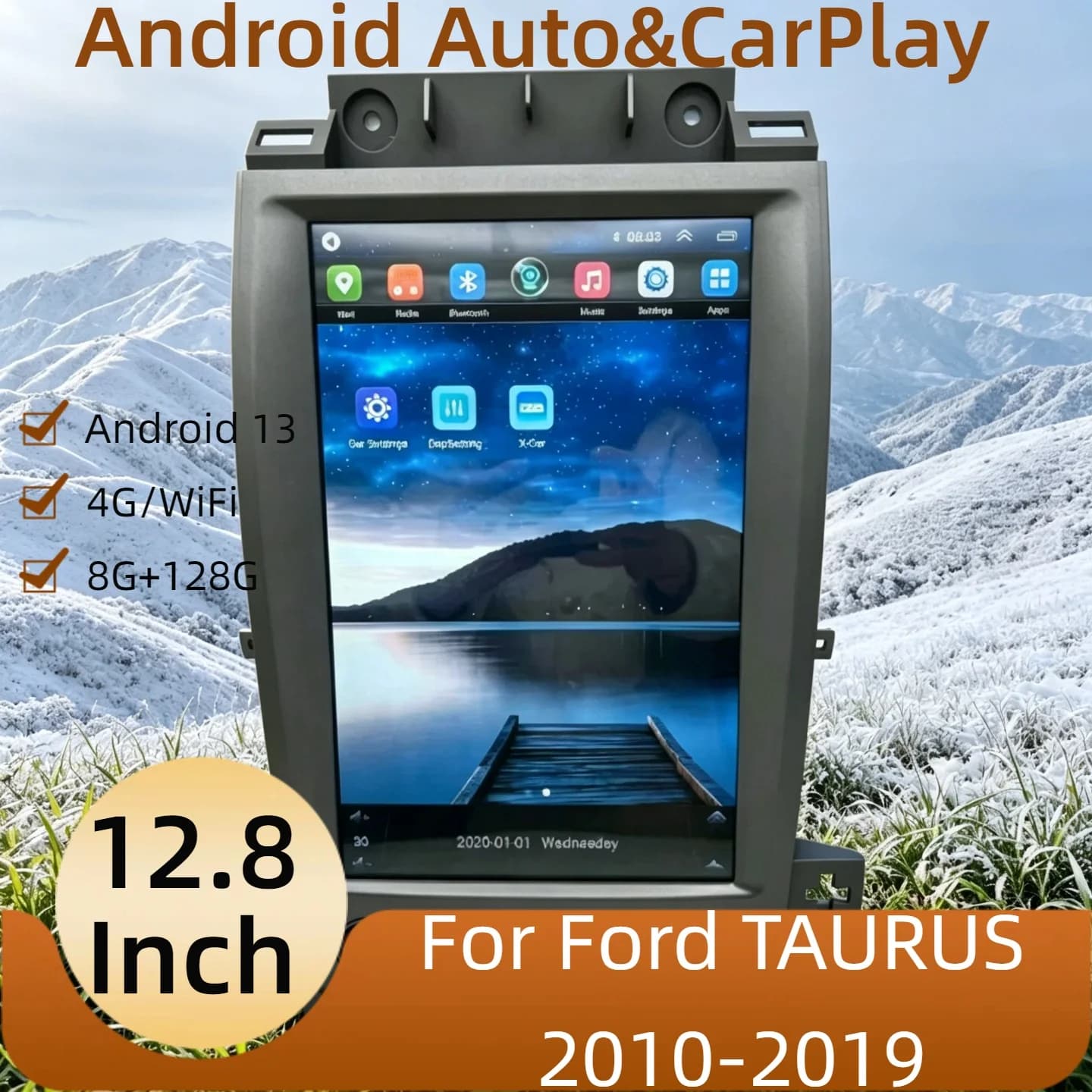 Lettore multimediale per auto Android 13 da 12,8'' per Ford TAURUS 2010-2019, CarPlay, radio stereo, schermo, sistemi intelligenti.