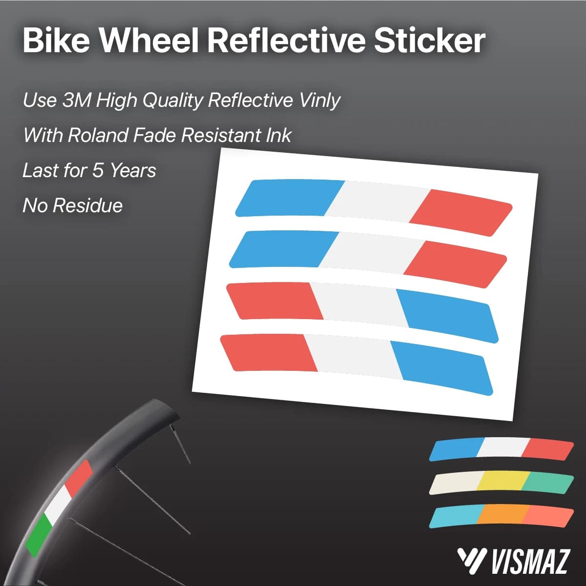 VISMAZ Colorful Stripline Bicycle Reflective wheel Vinyl Stickers for Safety Bike Wheel Waterproof Reflective DIY Decals