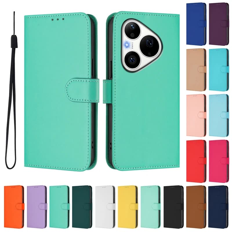 For Huawei Pura 90 Pro Max Case on for Funda Huawei P90 Pro Max Pura 90 90Pro MAX Phone Case Candy Solid Color Flip Cover Coque