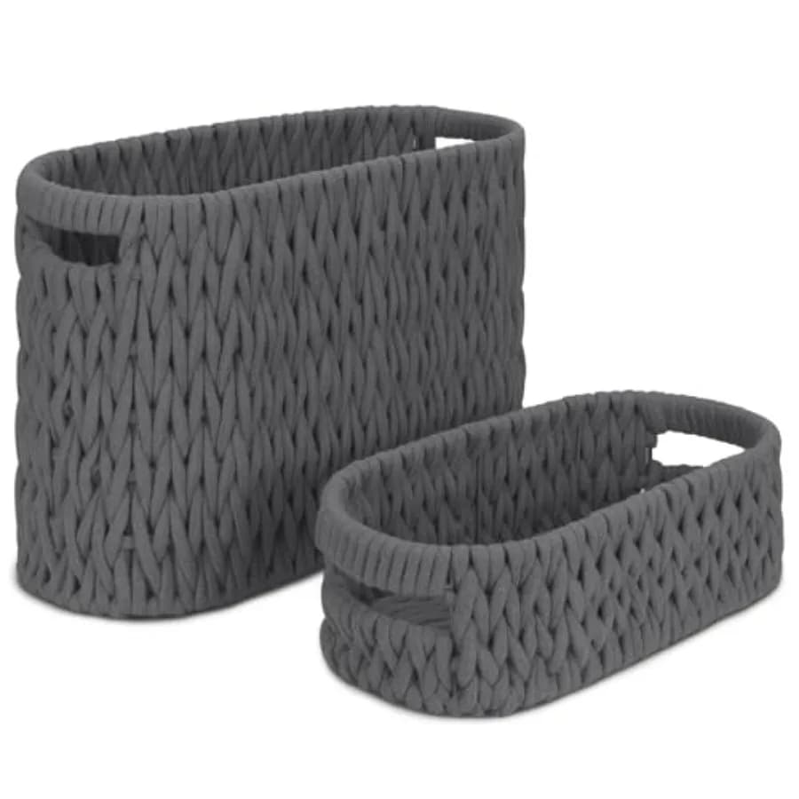 Cestini porta carta igienica Boho in corda di cotone intrecciata, set da 2, porta carta igienica da terra per 6 mega rotoli