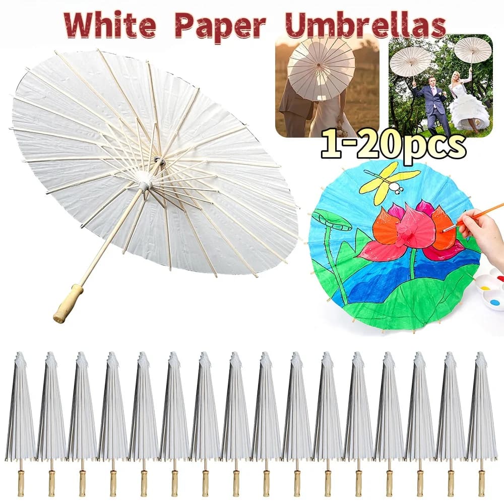 1-20PCS 60cm White Paper Umbrellas Parasol Paper Umbrella Chinese Japanese Oiled Paper Umbrella Decorative DIY Painting for Wedd