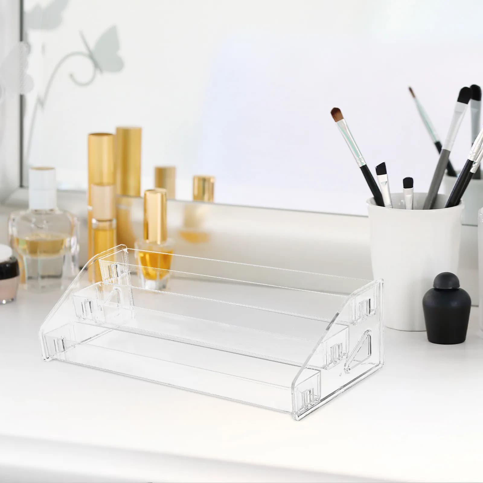 Vanity Organizer Acrylic Makeup Storage Box for Eyeshadow Palette Nail Polish Perfume Transparent Compact Divider