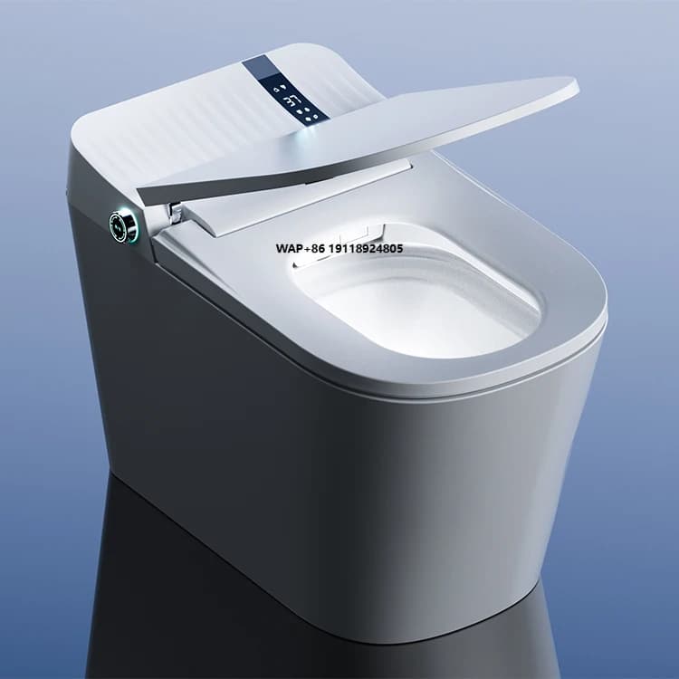 WC Intelligente Economico Allungato - Sensore Radar, Scarico Automatico, Sedile Riscaldato, Telecomando, Scarico a S-trap, Montaggio a Pavimento, Semplice