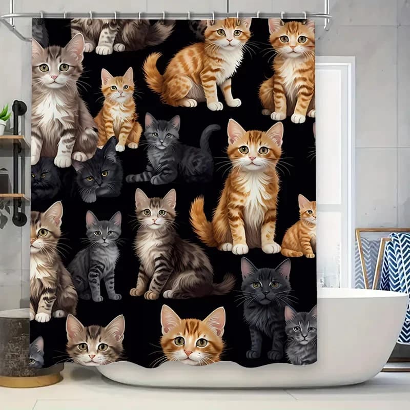 Adorabili gatti Tenda da doccia Tessuto premium Stampato impermeabile Decorazioni per la casa Set di tappeti da bagno Opzioni di dimensioni multiple disponibili per il bagno