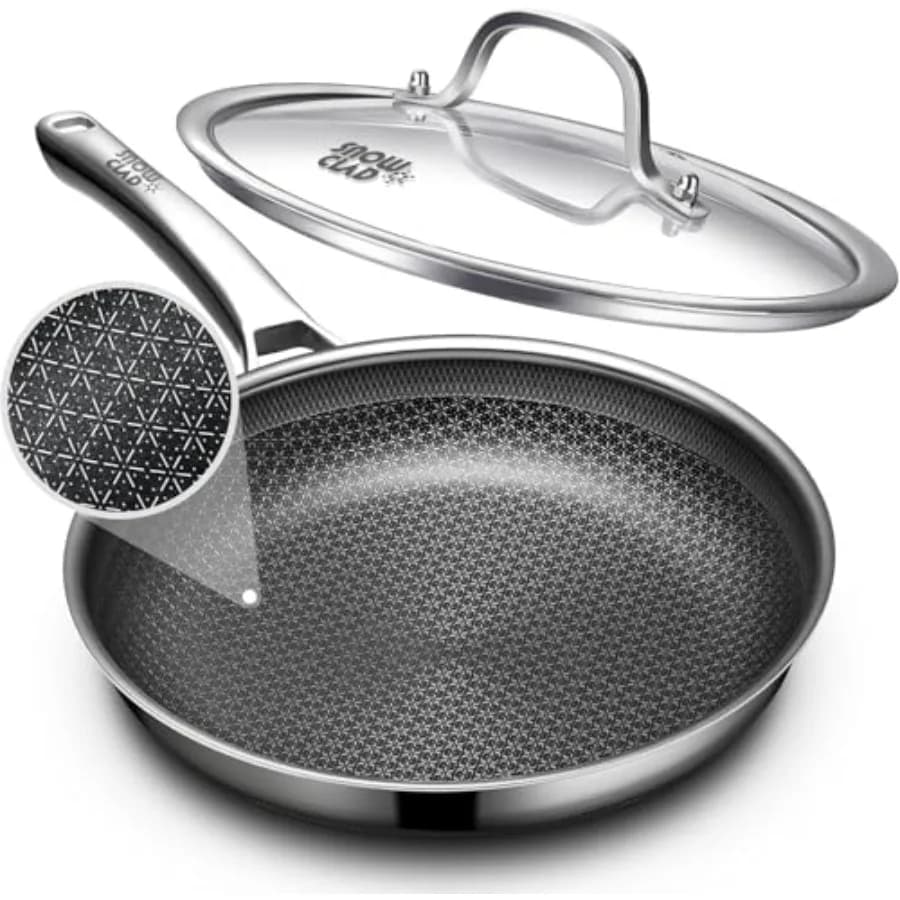 12-inch non-stick pans, improved hybrid version, non-stick pans with lid, non-stick stainless steel pans, dishwasher safe