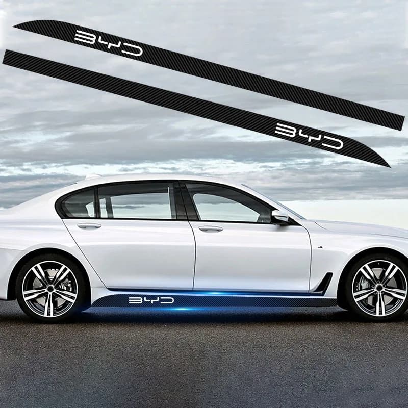2pcs Carbon Car Door Side Skirt Sill Stripe Sticker Motion design Decals For BYD F3 S6 F0 Tang I3 S7 G3 E5 E2 E1 E3 E9 D1 S8 E6