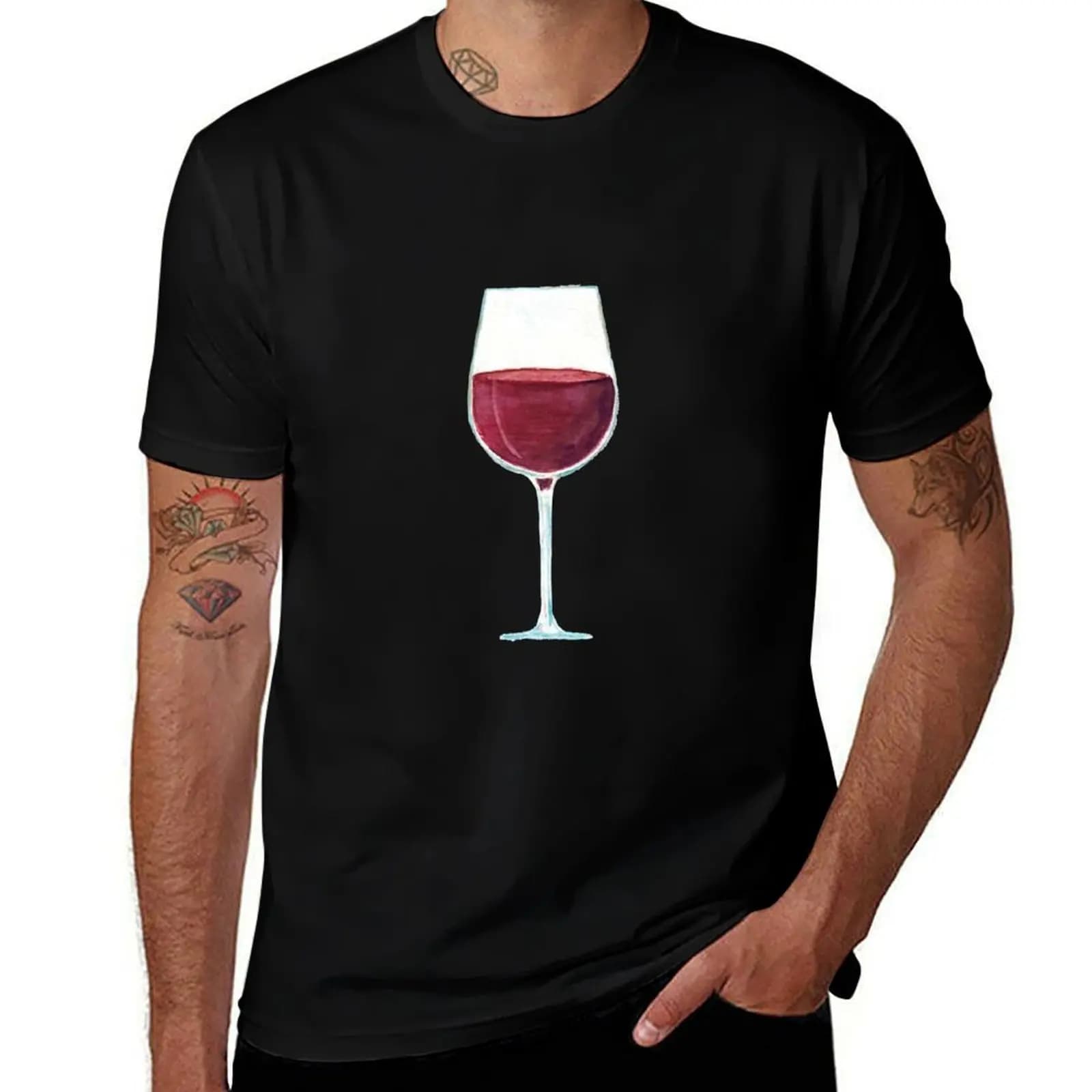 T-shirt con stampa Vino Rosso, alla moda, semplice e casual