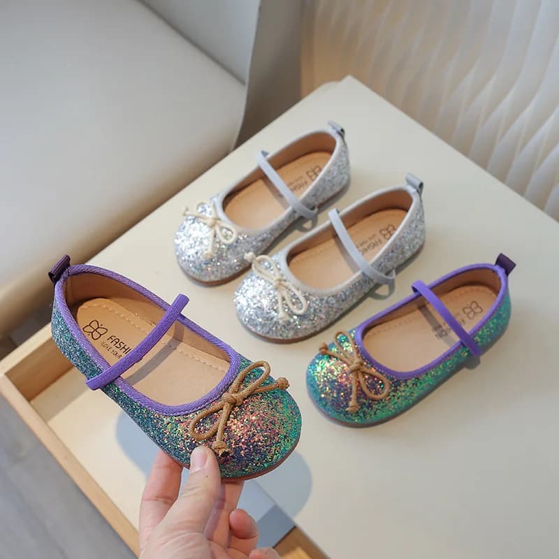 Autumn Girl Glitter Dot Low-Top Princess Shoe Children Soft-Soled Mary Janes Velcro Breathable Casual Shoe Kid Stage Casual Shoe