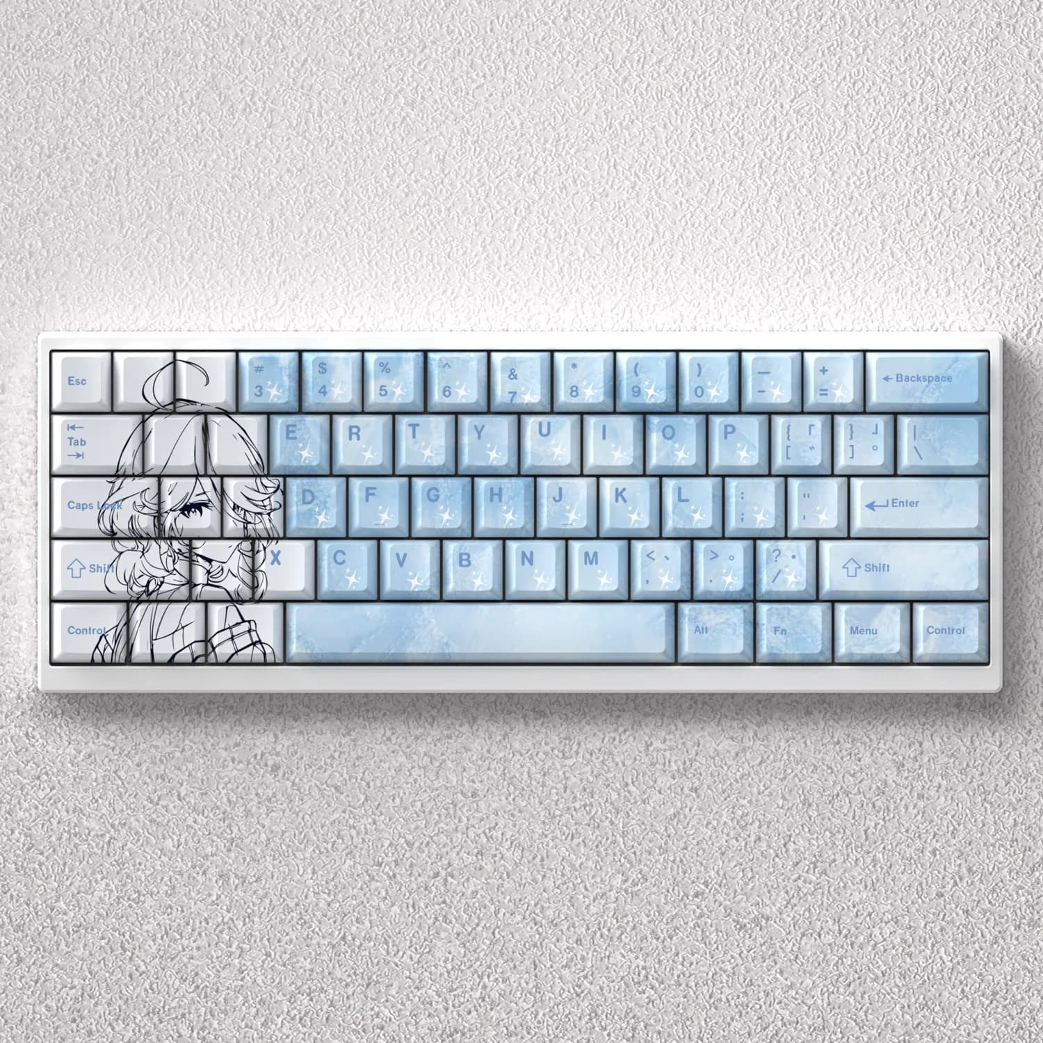73 Keys Anime Keycaps PBT Dye Sublimation Cherry Genshin Impact Funina Blue for 60 65 68 Mechanical Keyboard Akko Fun60Pro Game