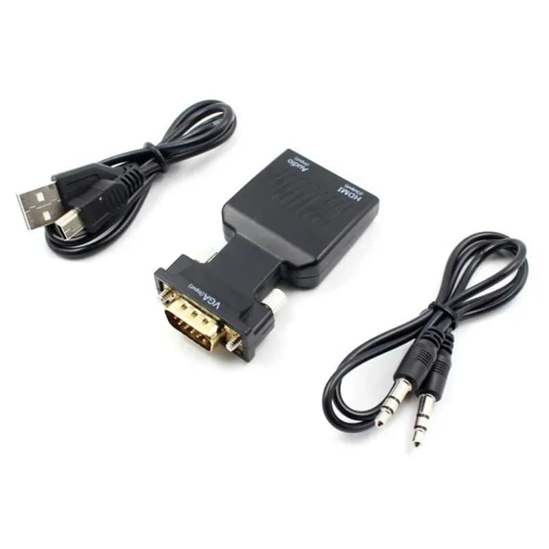 Adattatore compatibile da VGA a HDMI Convertitore da maschio a femmina 720/1080P con cavo di ingresso audio da 3,5 mm per proiettore HDTV PC portatile