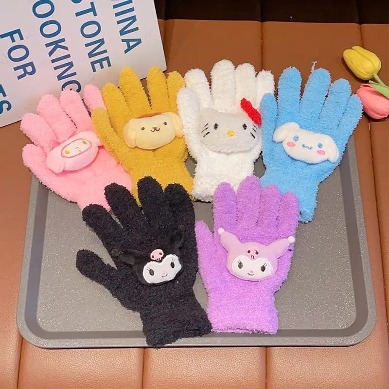 Cute winter gloves Sanrios Kuromi Hello Kitty Cinnamoroll, hot winter cycling gloves, birthday gift for boys and girls