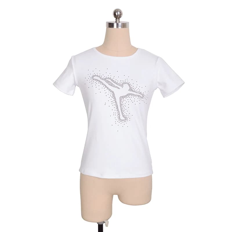 T-shirt da Ginnastica Ritmica con Strass, Collo Tondo, Manica Corta, Personalizzabile per Allenamento e Competizione, Top per Pattinaggio Artistico