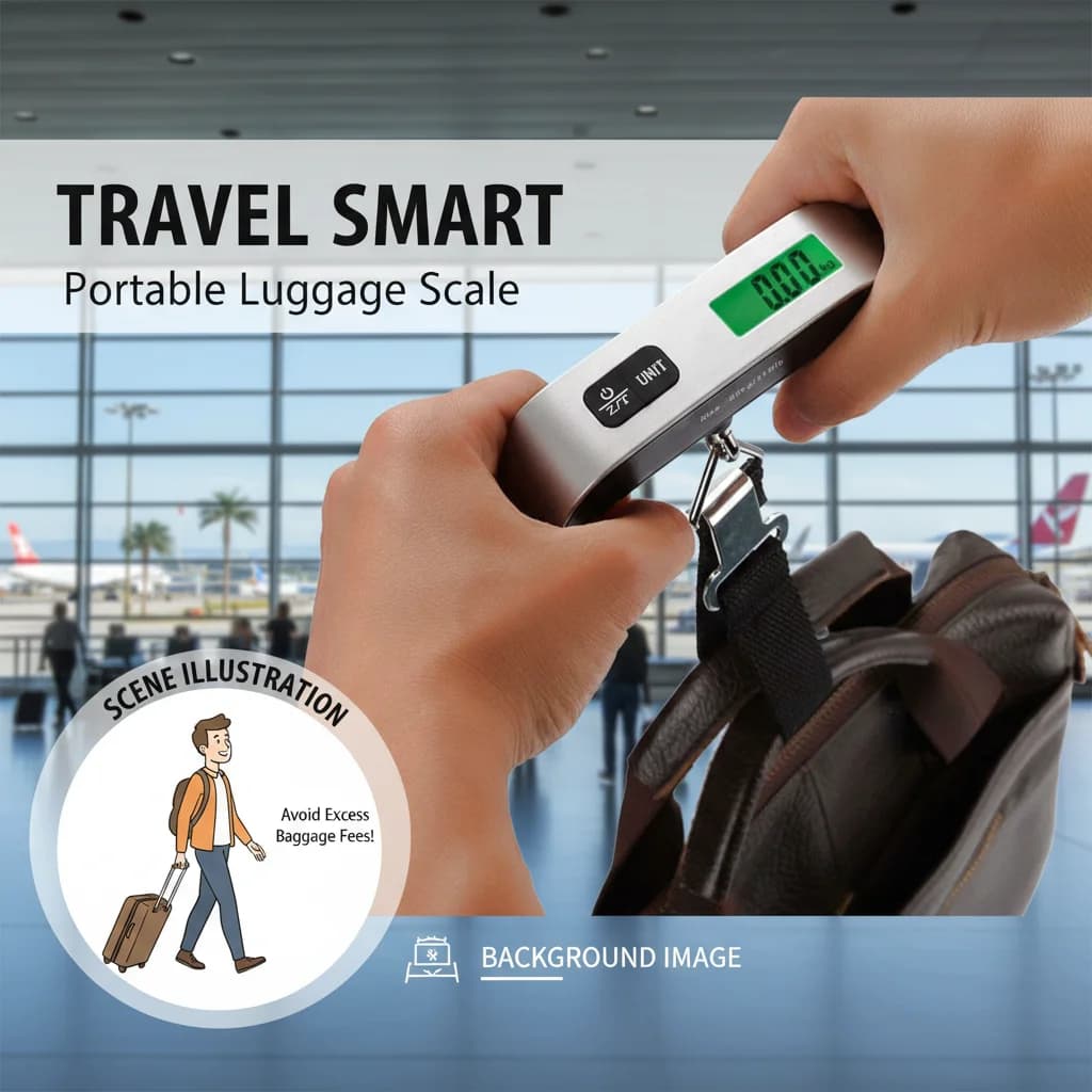 Bilancia Digitale Portatile per Bagagli 50kg/110lb, Strumento di Pesatura per Valigie da Viaggio e Bagagli da Stiva
