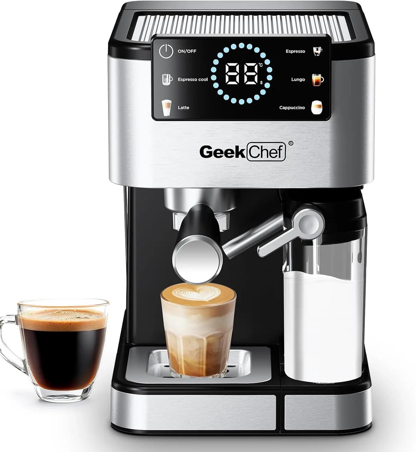 Macchina per Espresso 20 Bar con Montalatte, Riscaldamento Rapido per Cappuccino e Latte, Facile da Usare e Pulire