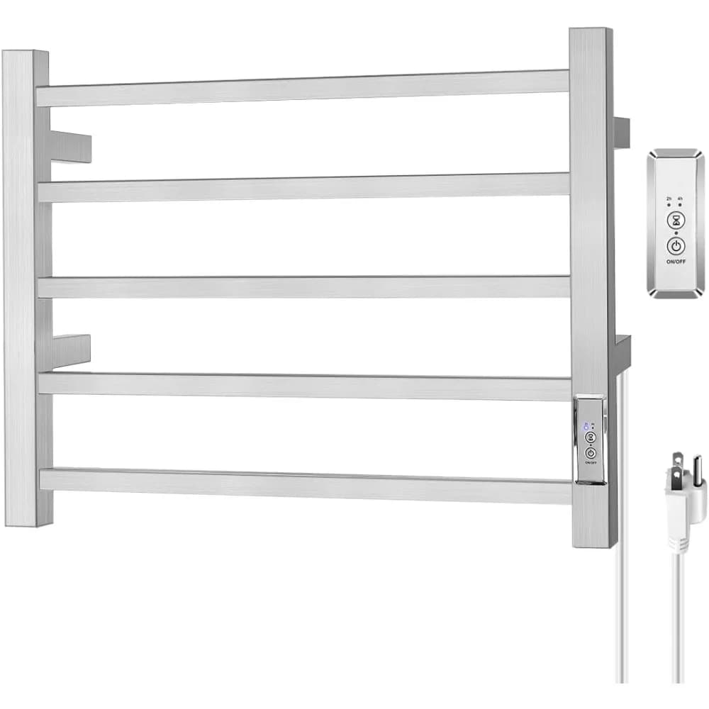 Scaldasalviette, portasciugamani riscaldati per bagno Scaldasalviette da parete a 5 barre in acciaio inossidabile con cavo cablato, plug-in e da incasso