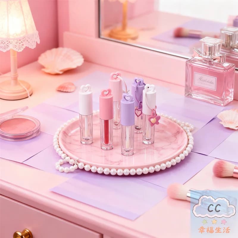 YY Tubo per lucidalabbra a forma di cuore da 2,5 ml, bottiglia vuota rosa con portachiavi e pennello, contenitore portatile per smalto labbra per strumento di trucco fai-da-te