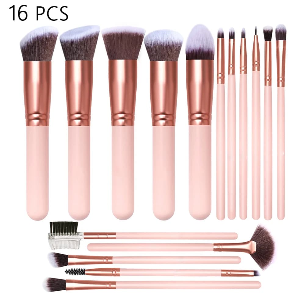 16 PCS Makeup Brush Set for All Light Beige Types, Foundation, Blending, Setting Powder - Ideal for Professional